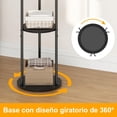 thumbnail image 4 of Perchero Giratorio, Perchero para Ropa y Bolsas de Madera, Perchero de Pie con Marco de Metal con 3 Estantes y 8 Ganchos, Estante para Ropa para Entrada, Oficina, Dormitorio (Negro), 4 of 4
