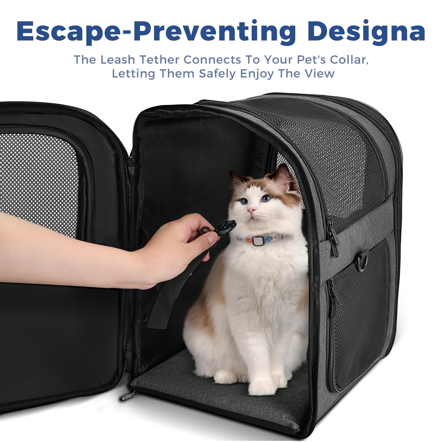 Dog & Cat Carrier Backpack for 4-18lb Pets - Safety Features with Cushioned Back Support, Breathable Mesh Pet Backpack for Hiking, Travel, Outdoor (Gray)