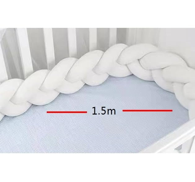 1 Piece handcrafted bed anti - bump rug. Wool yarn, home accent. Knitting & craft yarn. Cozy, soft, good for felting & cushions. Bulky, thick for DIY. (White - 2m)