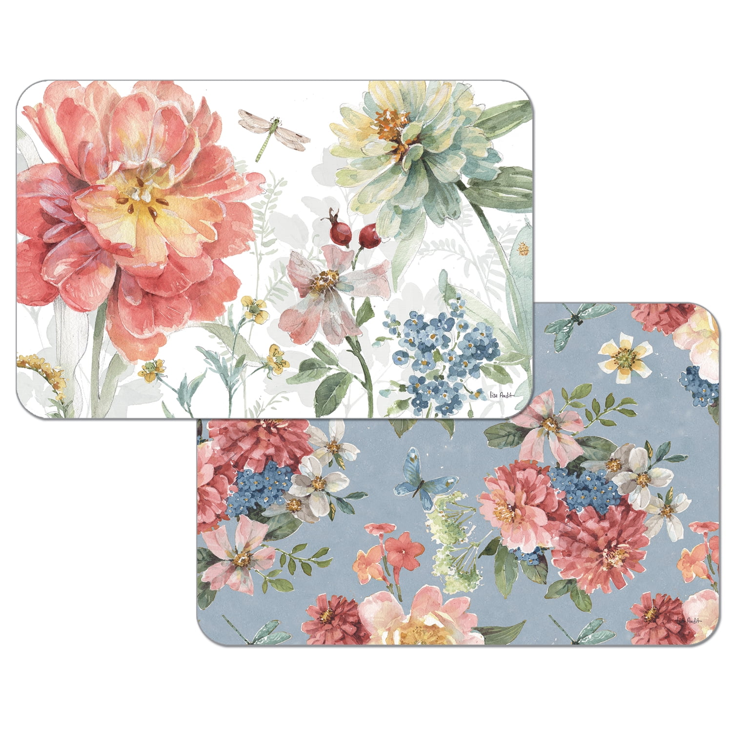 Wipe-Clean Reversible Wedge Shaped Placemats Set of 4 Bold Blooms 
