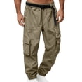 thumbnail image 2 of LODIENY Tapered Cargo Pants for Men Belted Elastic Waist Workout Joggers Lightweight Sweatpants Hiking Loose Fit Trousers with Multi Pockets Khaki XXL, 2 of 6