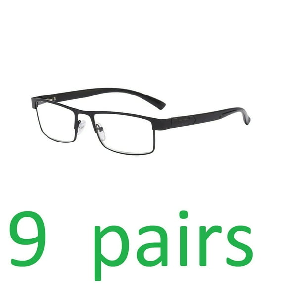 9 Packs Classic Style Rectangular Metal Frame Reading Glasses Spring Hinge Readers for Men Women  1.00