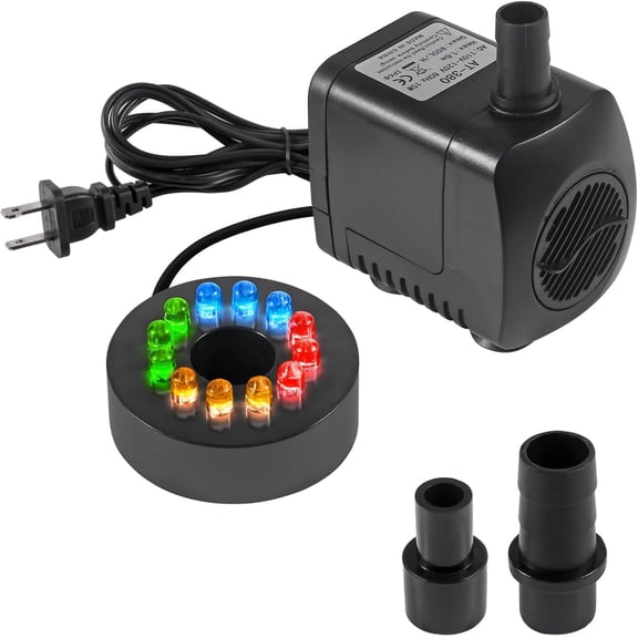 15W Submersible Water Pump with LED Lights 260GPH Aquarium Fish Tank Water Pump for Pond,Aquarium,Water Feature, Statuary Gardens,Outdoor Fountain(15W 260GPH)