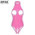 thumbnail image 2 of Body sexy de charol con escote halter y espalda descubierta para mujer, lencería de una pieza, ropa de club, disfraz erótico de entrepierna abierta, 2 of 5