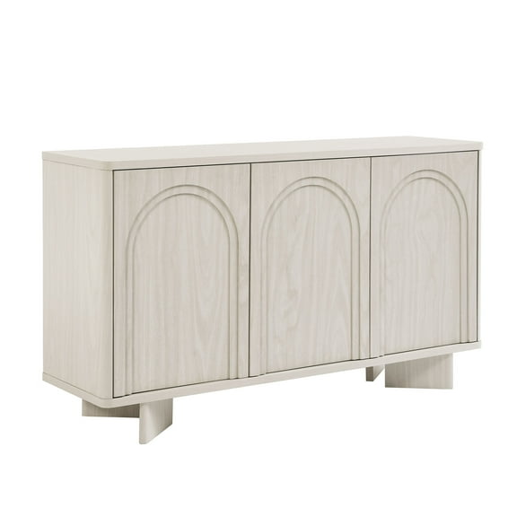 Sideboard Console Table Entry Display Cabinet, White, Wood, Living Dining Room Kitchen Cafe Bistro Hospitality Restaurant, Modern Contemporary, HB37457