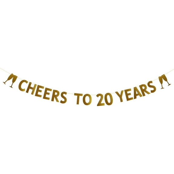CHEERS TO 20 YEARS Banner for 20th Birthday/Wedding Anniversary Party Decorations Pre-strung Gold Glitter Paper Garlands Backdrops Letters Gold