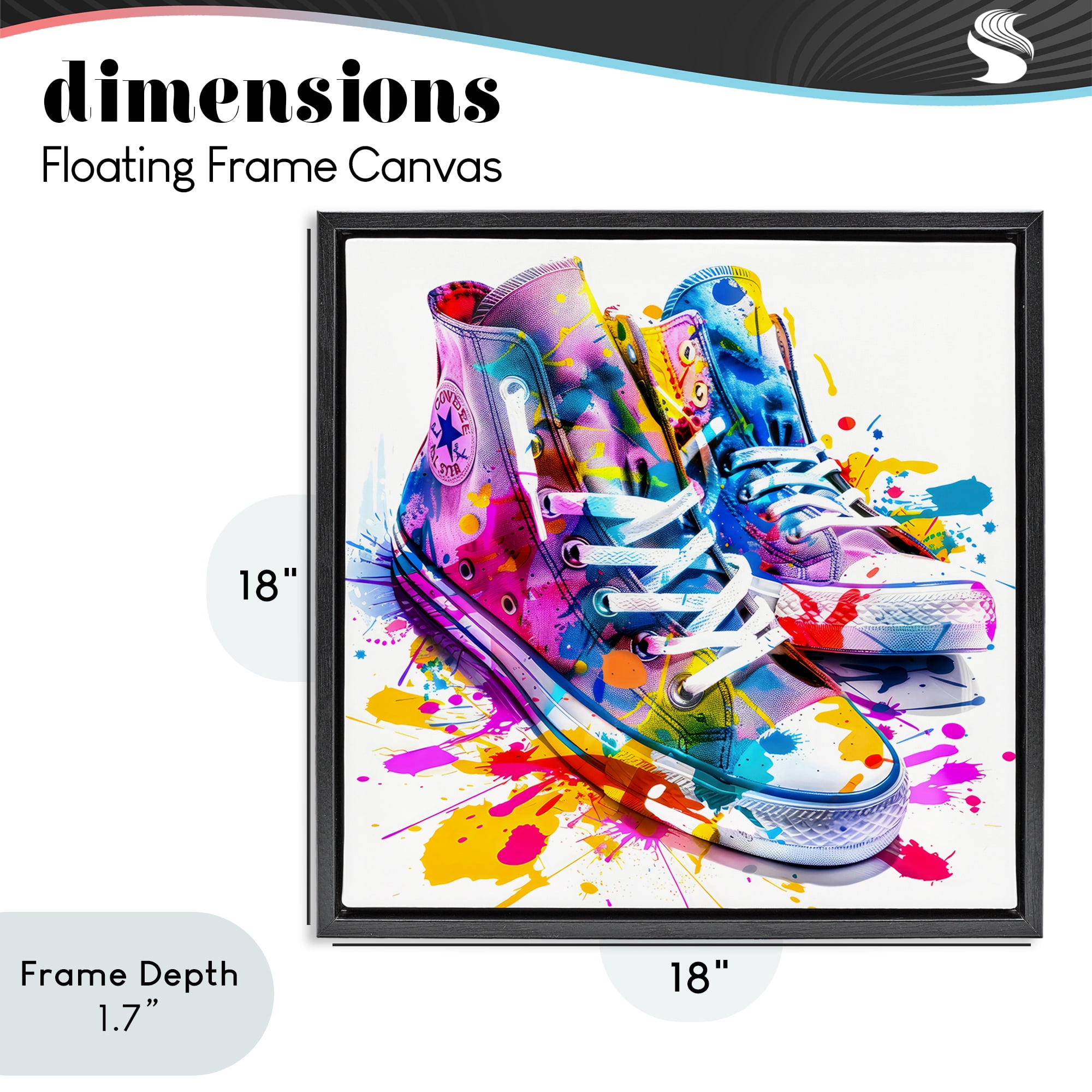 Stupell Industries High Top Sneakers Splash Black Framed Floater Canvas Wall Art, design by Creative Studio
