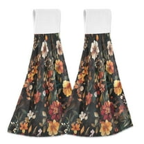 Yayeee Kitchen Hanging Hand Towels Set of 2 with Loop Bathroom Absorbent Tie Towel, Colorful Flower