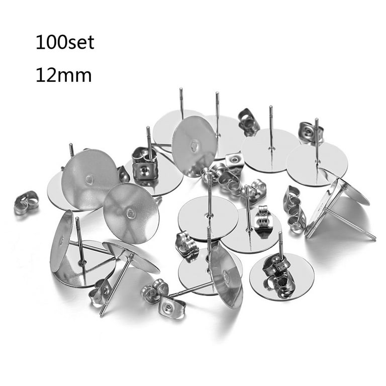 100Pcs Stainless Steel Flat Pads Glue on Stud Earring Posts and Backs  Butterfly Earrings Backs Jewelry Making Findings 
