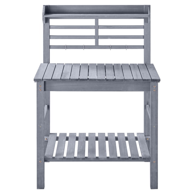 KFFKFF Table Banc de Rempotage, Poste de Travail de Jardinage Extérieur avec Évier, Plateau en Bois Réglable 37-55 Po, Poste de Travail de Jardin avec Étagères de Rangement