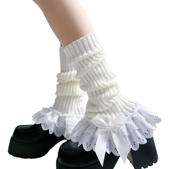 RUISINERY Womens Lolitas Ribbed Knitted Long Socks Leg Warmers Sweet Japanese Lovely Boot Socks Winter Ankle Heap Socks Gifts