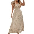 thumbnail image 2 of Nuoqisi Women's Spring Summer New V-Neck Waist-Cinching Long Dress Ruffle Elegant Gown - Flowing Maxi Silhouette with Feminine Detail for Seasonal Sophistication, 2 of 8