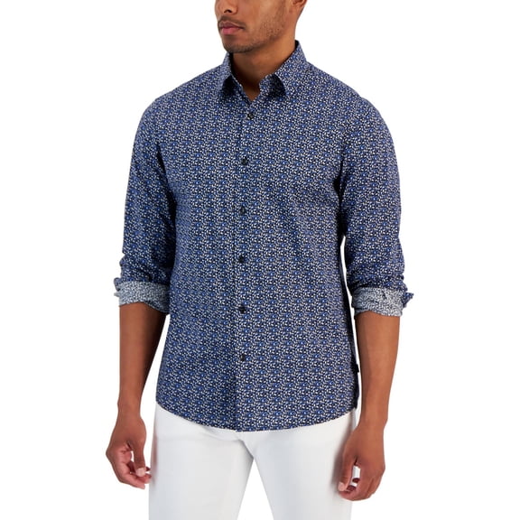 Michael Kors Mens Printed Stretch Button-Down Shirt