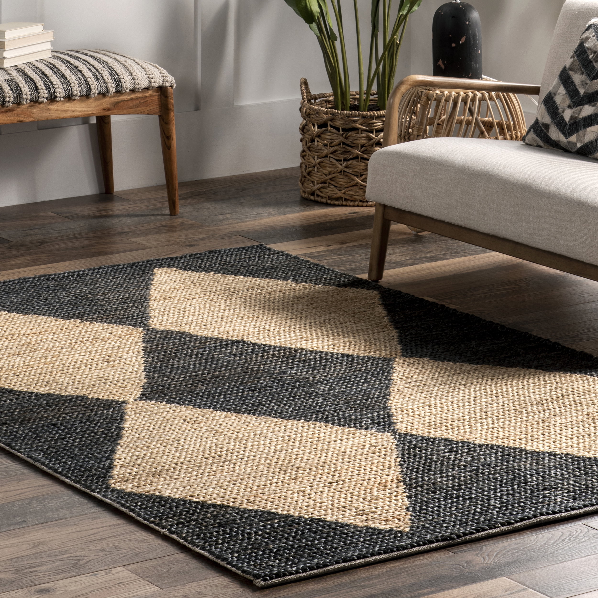 nuLOOM Linnie Bold Diamond Jute Area Rug, 5' x 8', Charcoal