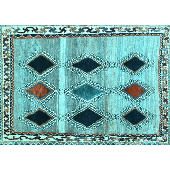 Ahgly Company Indoor Rectangle Abstract Light Blue Contemporary Area Rugs, 3' x 5'