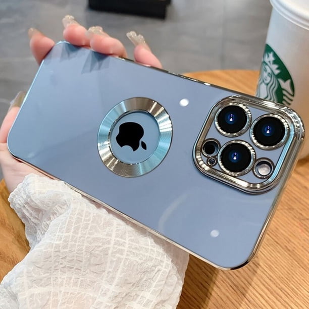 Funda de silicona suave con logotipo chapado de lujo para iPhone, 11, 12, 13, 14 Pro Max, X, XS, XR, 7, 8 Plus, SE, lente, cubierta protectora de cámara completa Fivean unisex