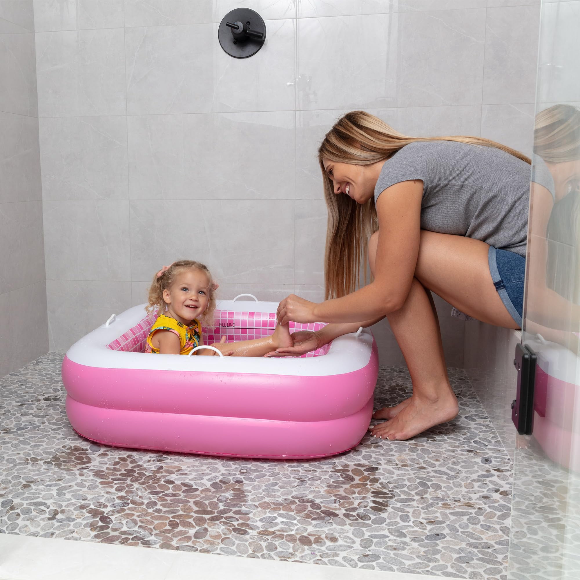 Inflatable Baby Pool Bathtub & Ball Pit for Toddlers, 34" Playful Pink Blow up Pool For Kids