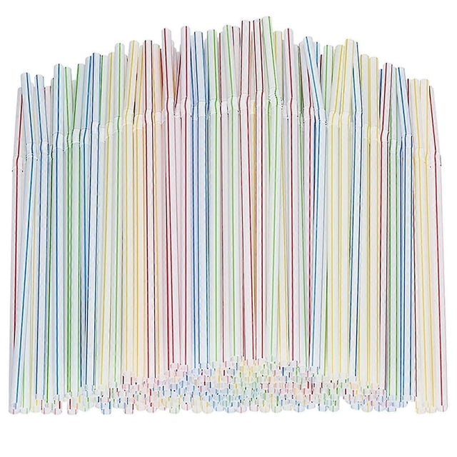 600 pajitas flexibles reutilizables de colores para niños y adultos, con rayas multicolores (s202412246)