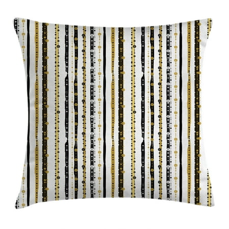 - Striped Throw Pillow Cushion Cover, Vertical Lines with Embellish Round Forms Circle Victorian Designed Art Print, Decorative Square Accent Pillow Case, 18 X 18 Inches, Black Golden, by Ambesonne