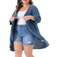 thumbnail image 4 of Agnes Orinda Women's Plus Size 3/4 Batwing Sleeve Polyester Casual Cardigan 3X Blue, 4 of 6