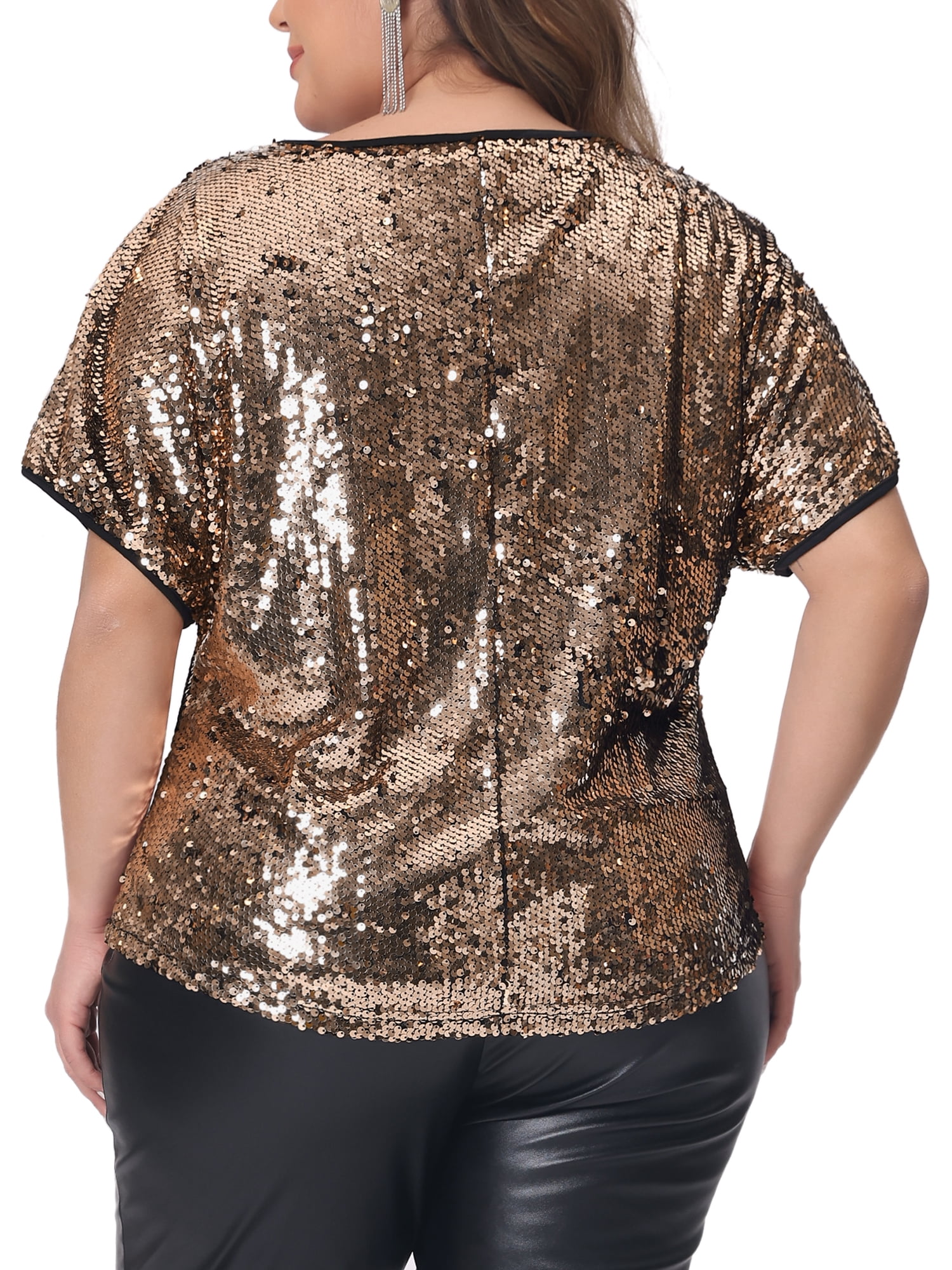DARING DIVA Women's Plus Full Sequin Tops Sparkle Night Blouses 2X Champagne