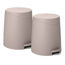 Superio Small Trash Can with Lid 3 Liter, Plastic Mini Waste Bin 0.75 Gallon, Modern Flat Lid Step Trash Can with Foot Pedal, Bathroom, Bedroom, Office, Under Desk, Soft Close (Beige, 2 Pack)