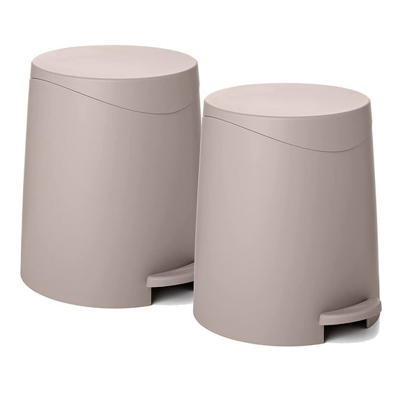 Superio Small Trash Can with Lid 3 Liter, Plastic Mini Waste Bin 0.75 Gallon, Modern Flat Lid Step Trash Can with Foot Pedal, Bathroom, Bedroom, Office, Under Desk, Soft Close (Beige, 2 Pack)
