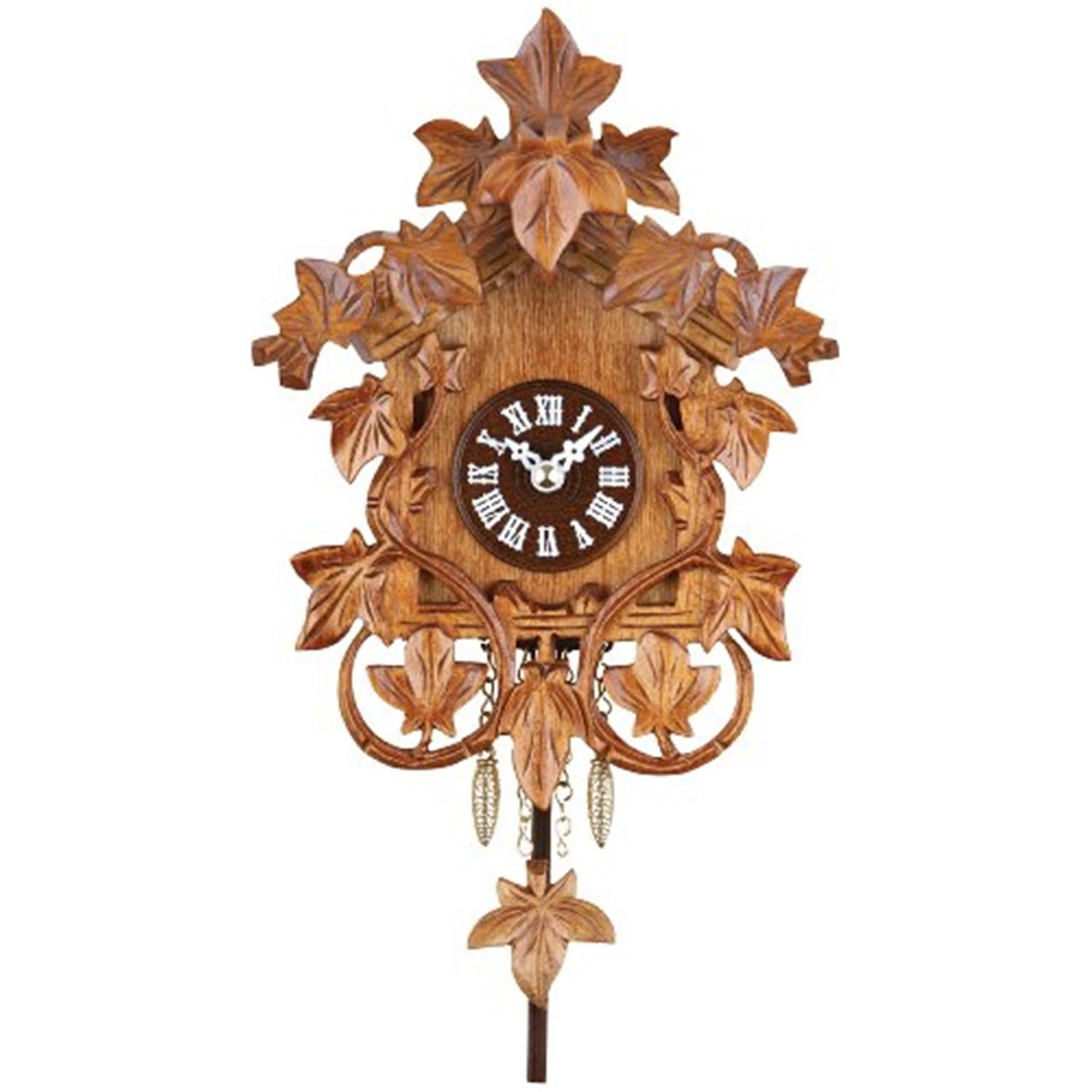 River City Cuckoo 2032Q-08 Quartz Clock with Hand-carved Vines & Leaves - Cuckoo Chime - 7.5 Inches Tall