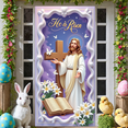 thumbnail image 5 of Purple Theme He is Risen Banner White Butterflies Resurrection Display Lily Flowers Wooden Cross Jesus Backdrop for Easter Celebration Church Service Religious Gathering, 5 of 9