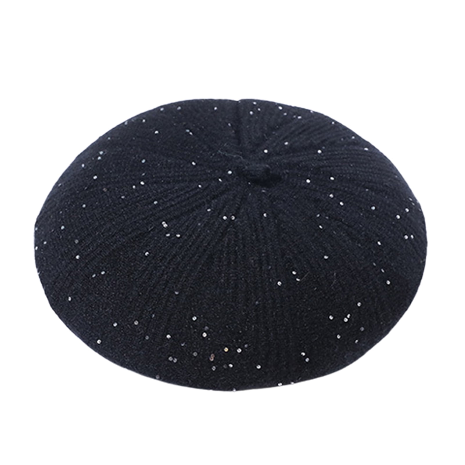 Wool Sequins Knitted Beret Hat French Style Beanie Hats 