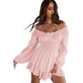 thumbnail image 3 of Vestido con vuelo y hombros descubiertos, mameluco con cuello cuadrado y manga abullonada con pantalones cortos, 3 of 5