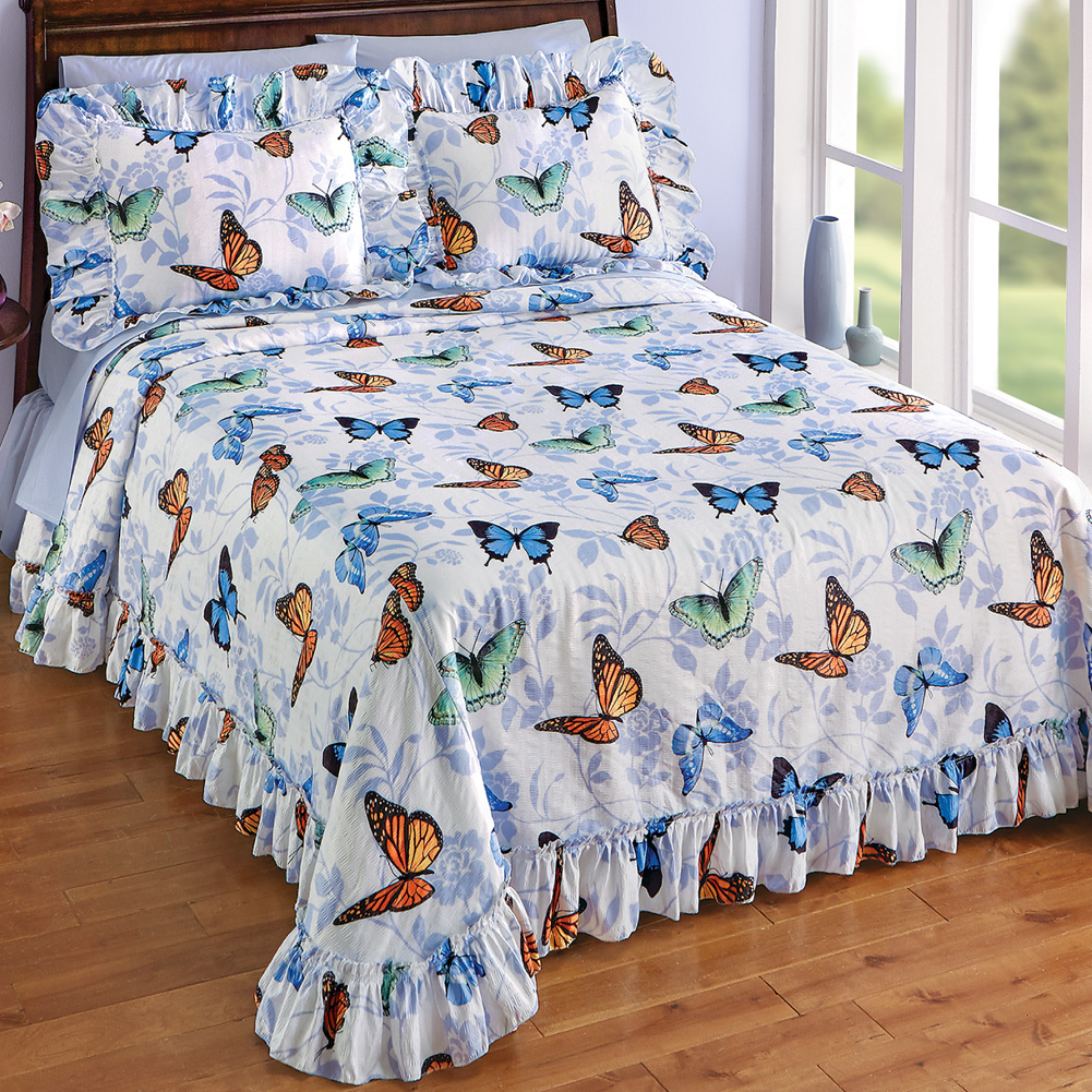 Butterfly Floral Plisse Ruffled Edge Lightweight Bedspread - Walmart ...