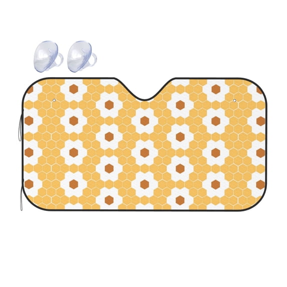 YFYANG Front Windshield Sun Shade, Hexagon Honeycomb Pattern Foldable Car Visor for Cars, Trucks, SUVs, Medium