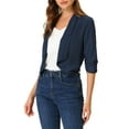thumbnail image 4 of INSPIRE CHIC Women's Open Front Shawl Lapel 3/4 Ruched Sleeves Chiffon Crop Blazer, 4 of 7