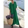 thumbnail image 3 of Mgmyaa Women's Casual V-Neck Long Sleeve Solid Loose Tent Long Dress, 3 of 8