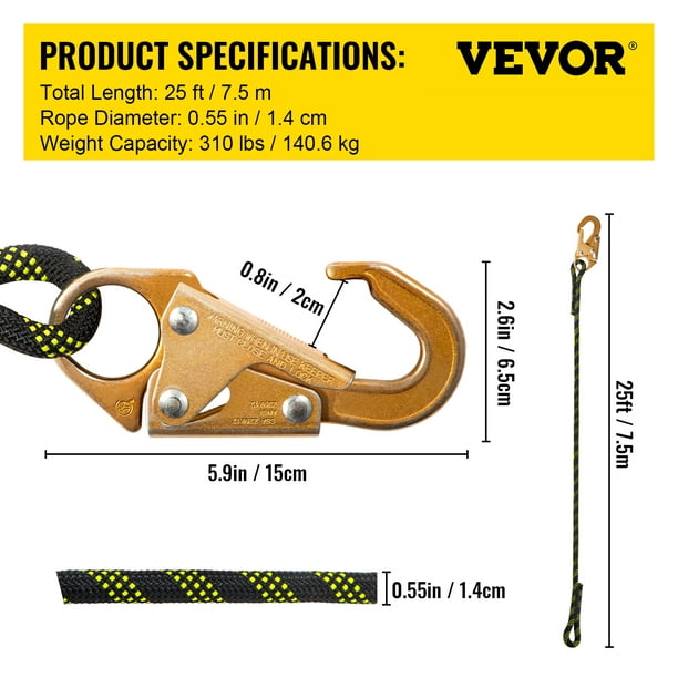 VEVOR Vertical Lifeline Assembly, 25 ft Fall Protection Rope, Polyester  Roofing Rope, CE Compliant Fall Arrest Protection Equipment with Alloy  Steel