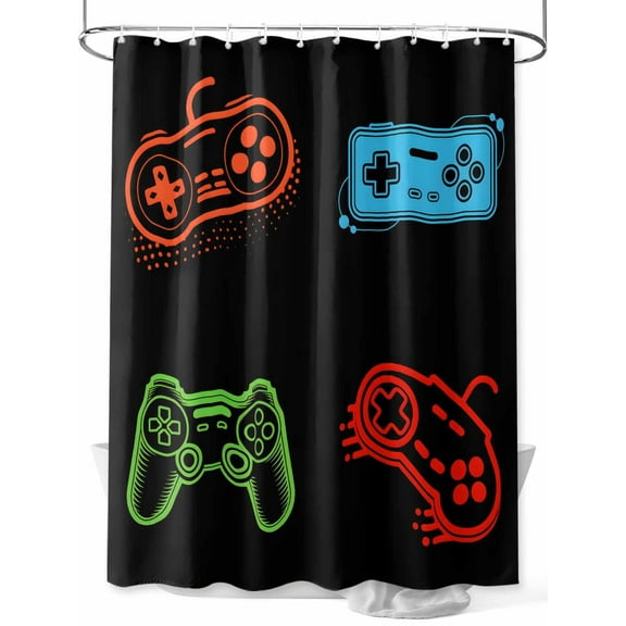 Fsddascl Game Controller Shower Curtain Set - Long 72" x 84" Washable Bathtub Curtain with 12 Hooks, Modern Art Gaming Handheld Black Waterproof Fabric Stall Shower Curtains for Bathroom/Bathtub