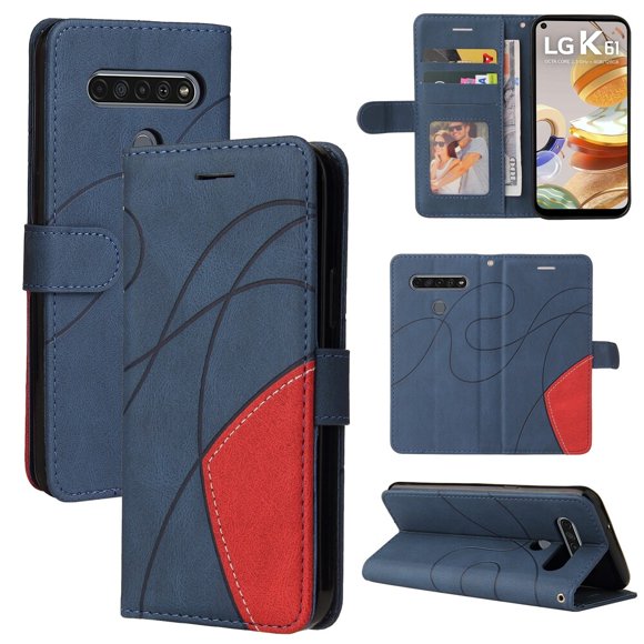 Case for LG K61 Leather Wallet Book Flip Folio Stand View Cover - Blue
