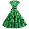thumbnail image 3 of Ichuanyi Woman Dress, Clearance Summer Women St. Patrick's Day Retro O-Neck Printed Short-Sleeve Big Swing Dress, 3 of 9