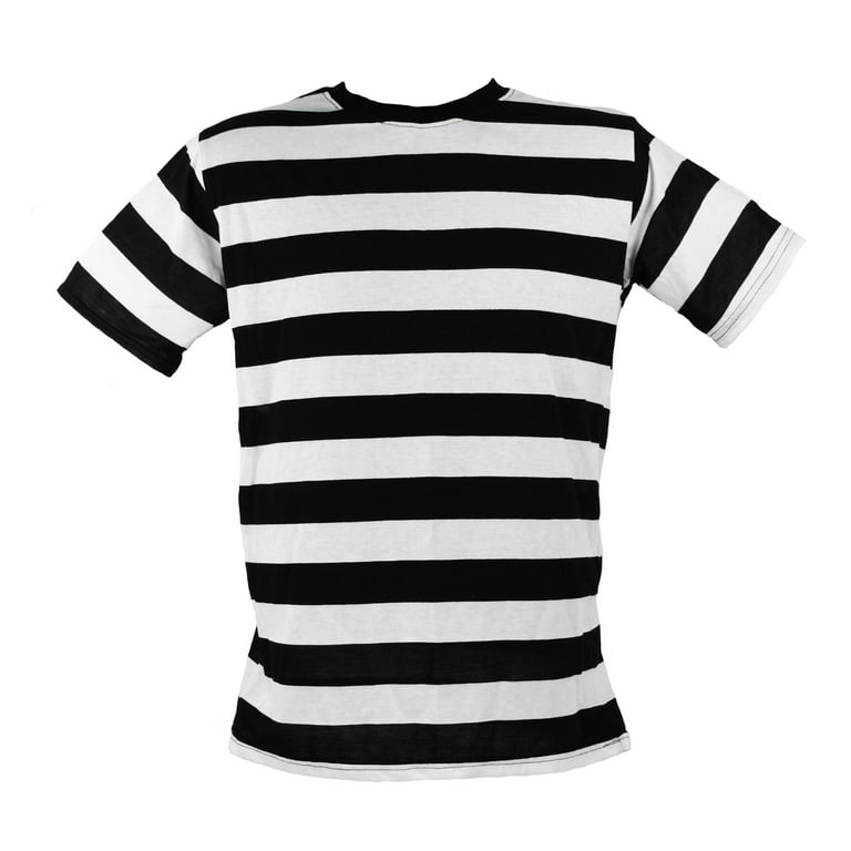 Short Sleeve Black White Striped Men's Shirt XL