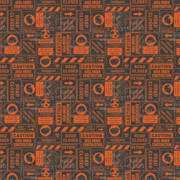 Camelot Fabrics Tonka Truck Fabric Street Signs in Orange Black 100% Cotton Fabric sold by the yard