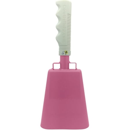 9.6 inch pink bell white handle cowbell with stick grip handle used for cheering at sporting events - cow bell by stewart trading