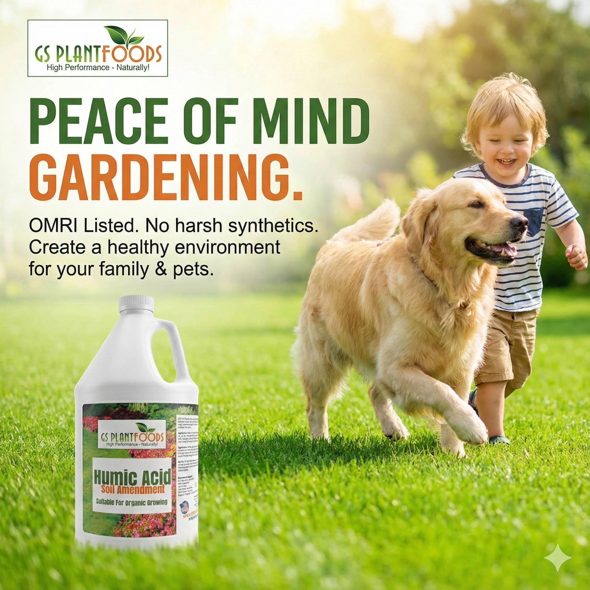 GS Plant Foods Organic Liquid Humic Acid with Fulvic - Concentrate Fertilizer for Enhanced Nutrient Uptake and Soil Conditioning - 1 Gallon