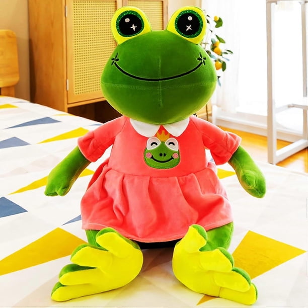 Animal Plush-13.8in Frog Plush Toy, Super Soft Cute Lovely Frog Girl Stuffed Doll for Kids (B)