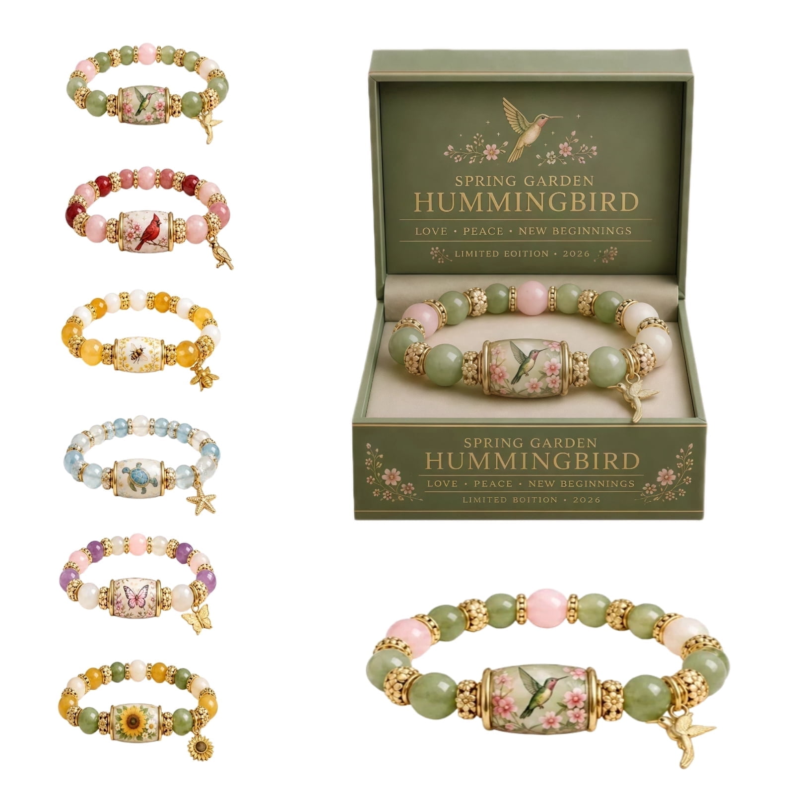 2026 Limited Edition Hummingbird Blessings Beaded Bracelet, Inspirational Bird Charm Bracelet with Strength, Hope & Joy Meaning, Spring Faith Hope Jewelry Gift