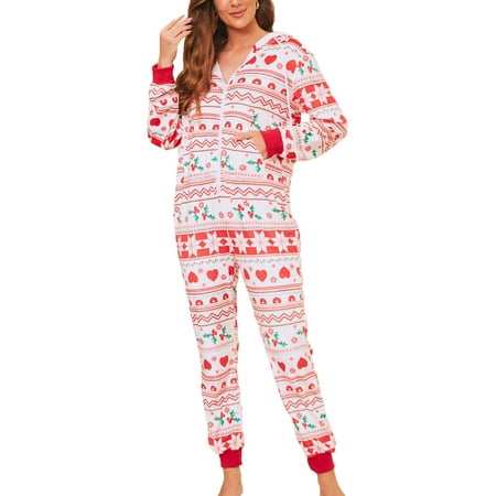 

Women Hooded Onesies Jumpsuit Rompers Winter Ladies Zip Up Bodysuit Christmas Pajamas V-Neck Sleepwear Playsuit Long Sleeve Stripe Coverall for Womens Rompers Jumpsuits