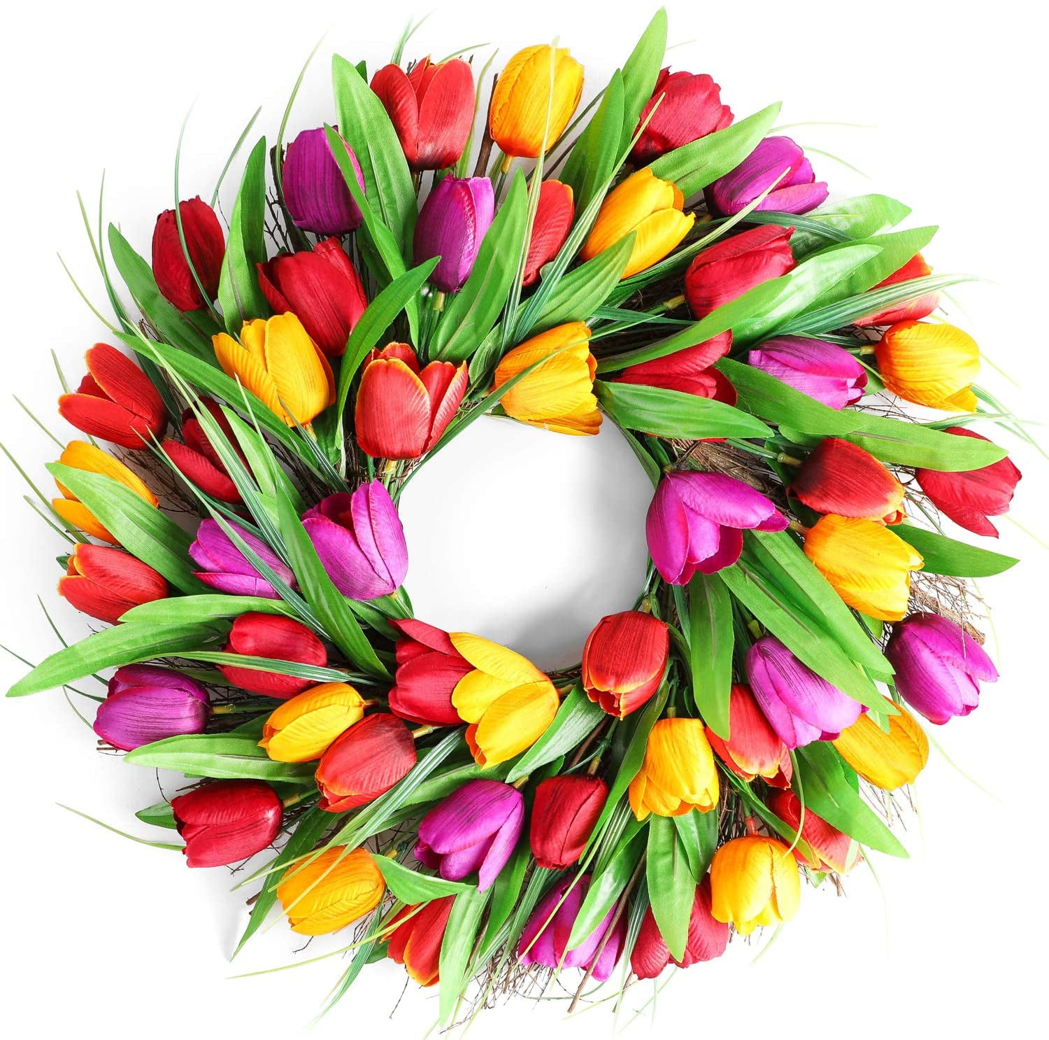 Spring tulip wreath for front door