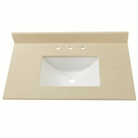 Crema Marfil Marble Molding - Cahaba 37 in. x 22 in. Crema Limestone Engineered Marble Vanity Top with trough bowl and 8 in. faucet spread