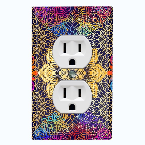 Metal Light Switch Plate Cover Mandala Yellow Flower Tile Pattern MDL097