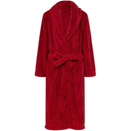 

CoCopeaunt Women Plush Robes Long Sleeve Fleece Spa Bathrobe Soft Warm Sleepwear Pajama Attached Belt